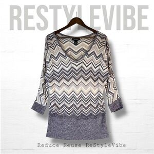 WHITE HOUSE BLACK MARKET Women’s Size L Sweater V-Neck Chevron Sparkle Bling